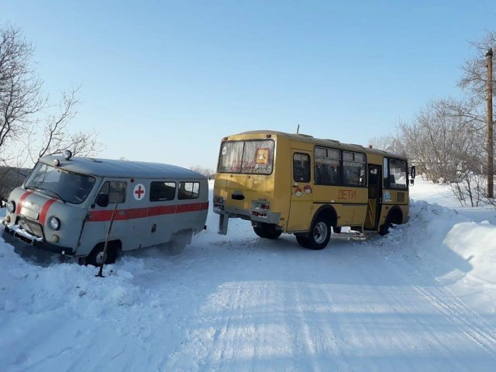 Школьный автобус столкнулся с машиной скорой помощи в Алтайском крае