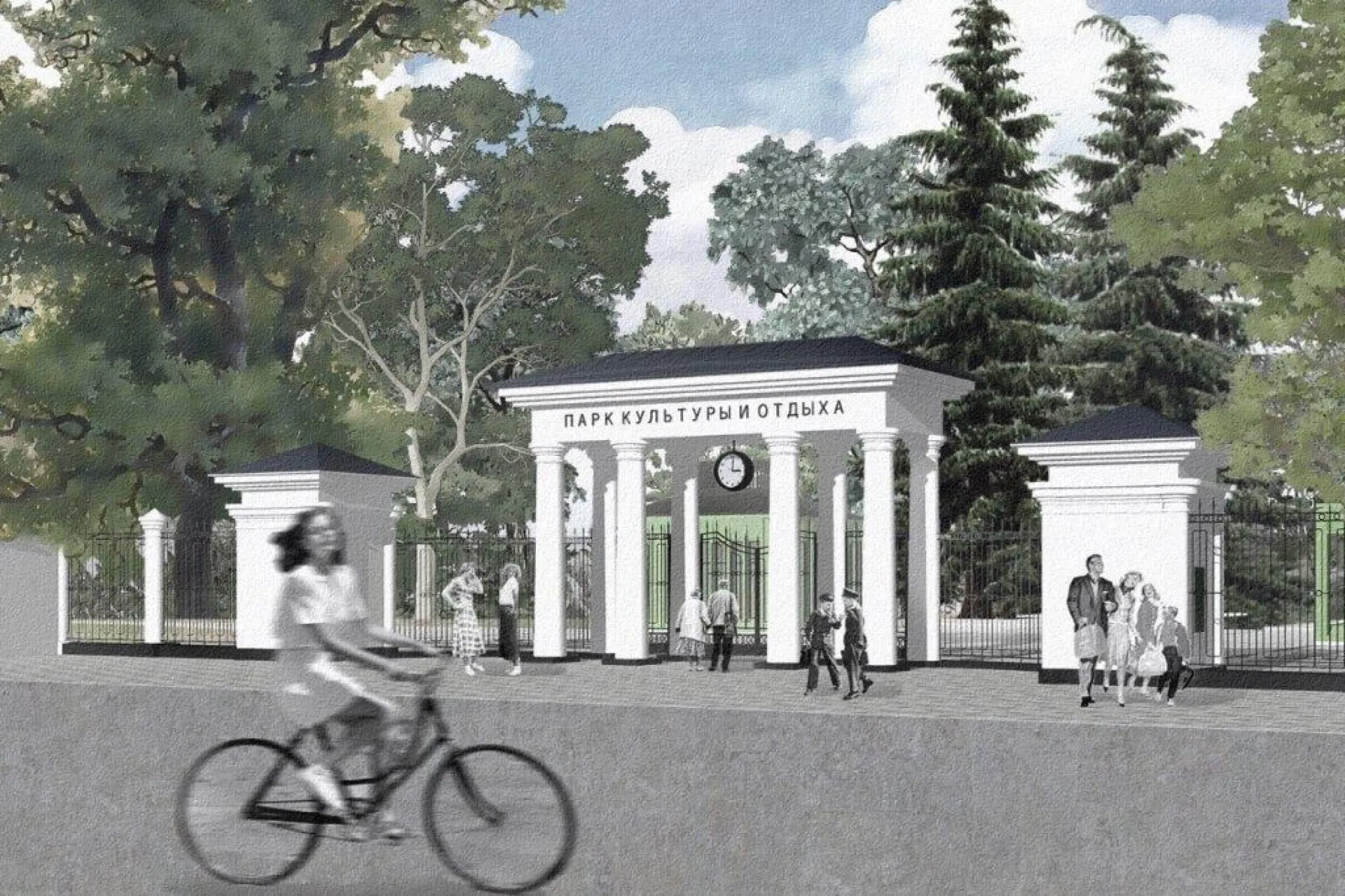 Историческая деталь и встроенные в забор лавочки. Каким будет обновлённый вход в барнаульский парк «Изумрудный»
