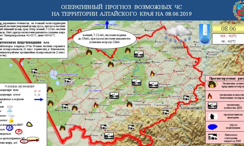 Опубликован прогноз ЧС в Алтайском крае на 8 июня
