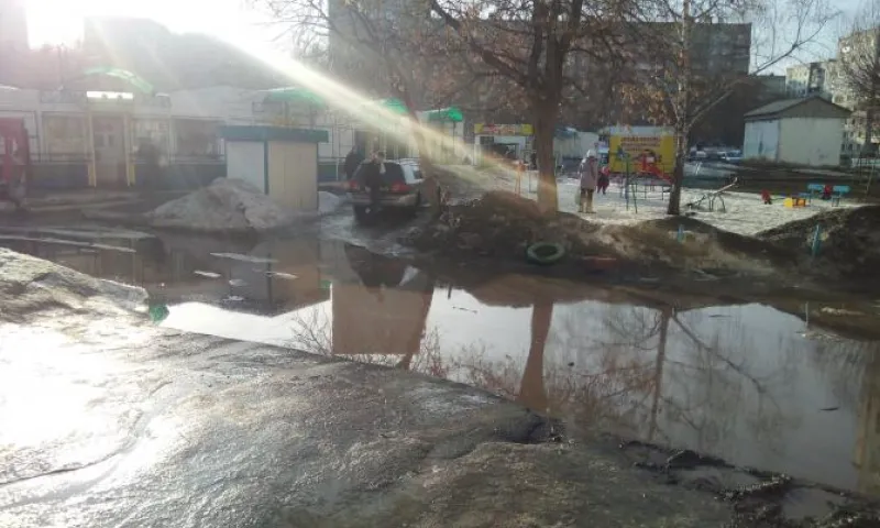 Жители Барнаула жалуются на огромную лужу во дворе дома