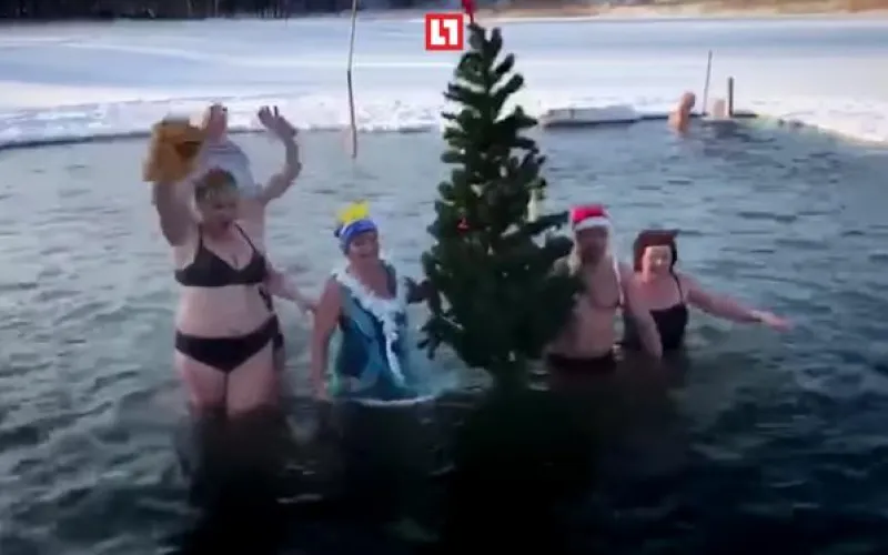 Алтайские моржи устроили праздничный заплыв 