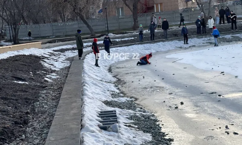 Ходят по тонкому льду. Барнаульцы переживают за подростков, гуляющих по замёрзшему пруду в парке «Изумрудный»
