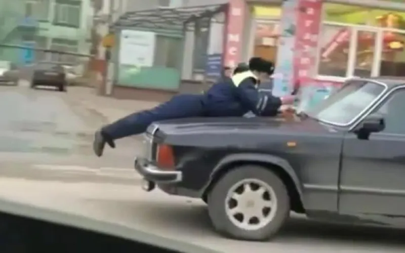 Сотрудники полиции в Поспелихе прокатились на капоте нарушителя