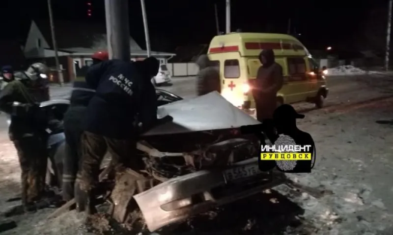 Водитель «обмотал» автомобиль вокруг столба ночью в Рубцовске