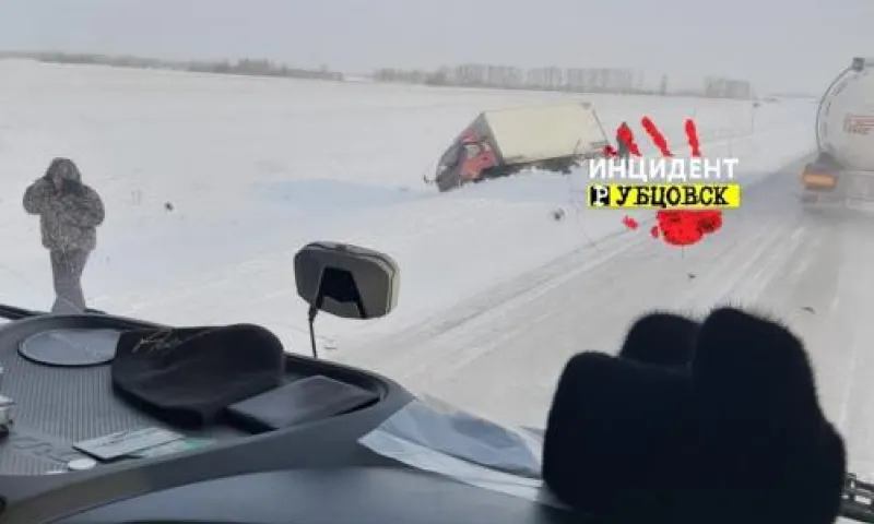 Грузовик слетел в кювет на трассе в Алтайском крае
